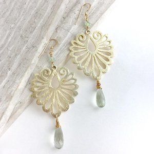 Art Deco Earrings w/ Green Amethyst Drop